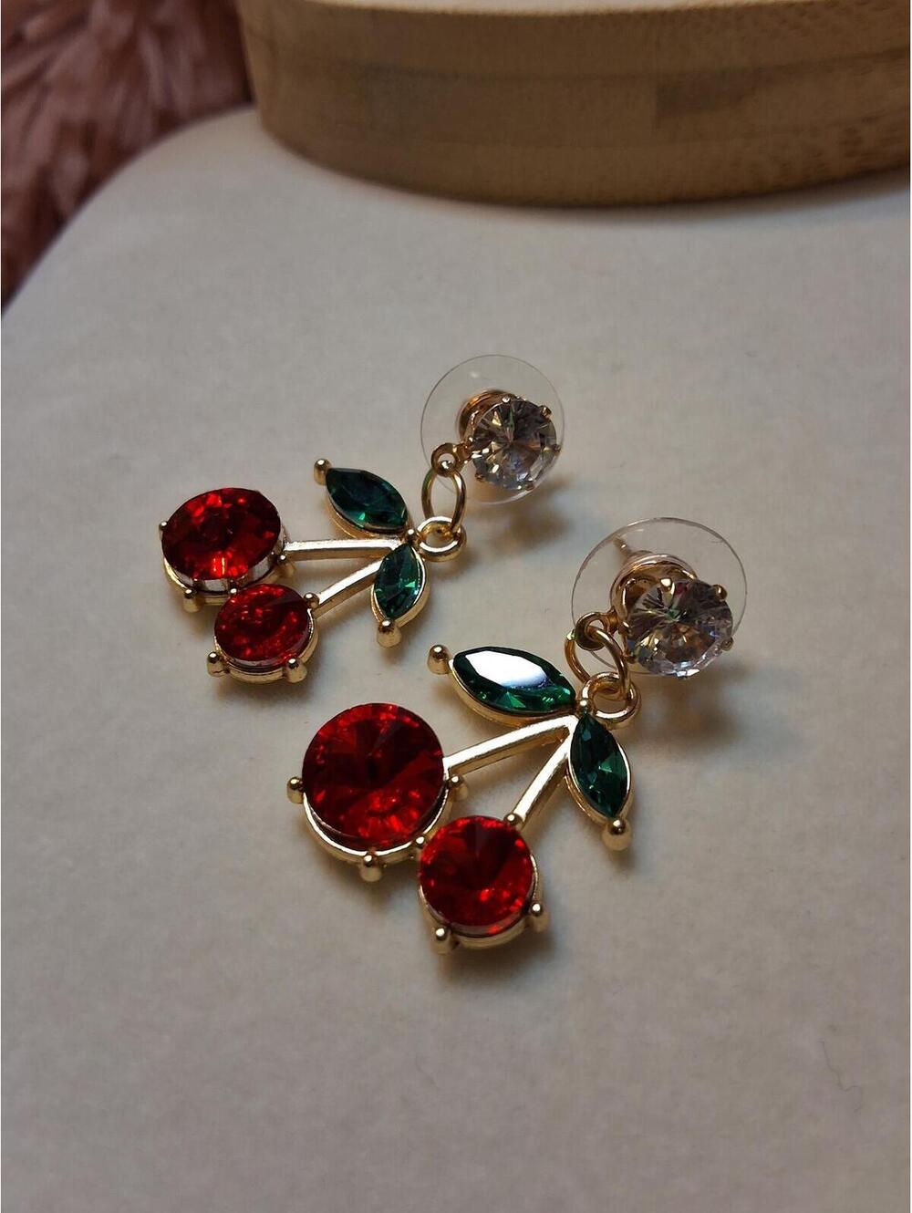 CHERRY DIAMOND POST AND DANGLE EARRING GOLD FASHION 2